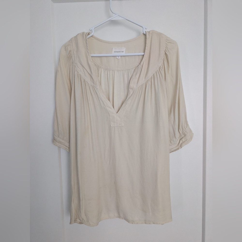 Honorine Ivory Peasant Blouse Medium Boho Luxe V-Neck Relaxed Tunic Top - Picture 9 of 9